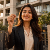 Home loan for women India — woman holding keys to her new home